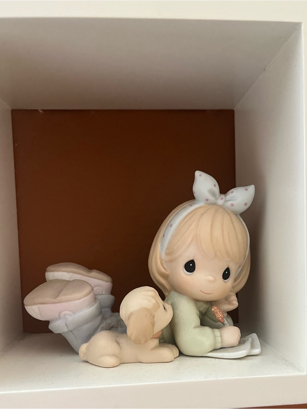 Precious Moments Cream and Pink Girl Figurine with Puppy